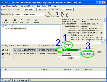 TSL hash is loaded from the file tsl.xml.sha2 and compared with hash of tsl.xml file.